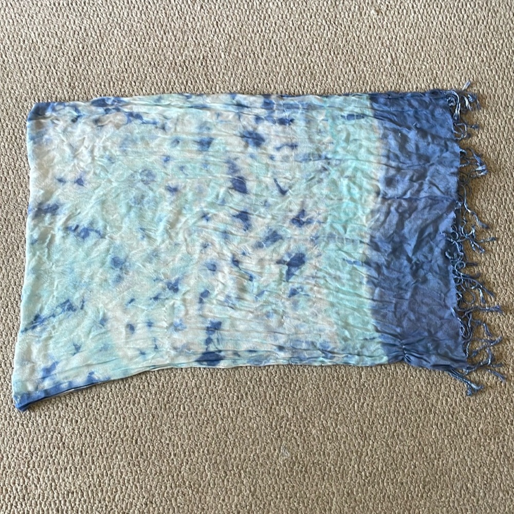 Blue Tie Dye Scarf with Frills